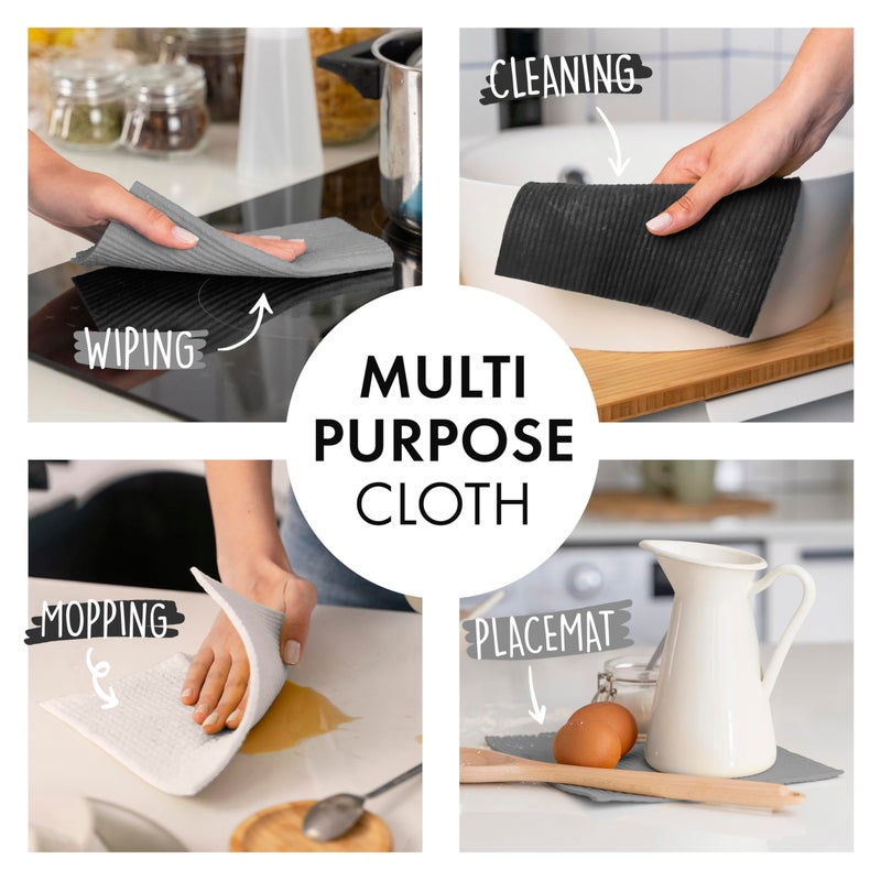SUPERSCANDI 6 Pack Swedish Dishcloths for Kitchen - 100% Biodegradable & Compostable Reusable Paper Towels Washable, Food-Safe & Without Plastic - Dish Rags Suitable for Any Surface, Black - Image 3